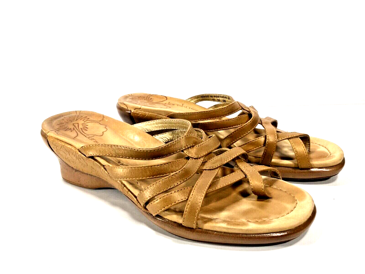 DANSKO 37/ US Tan Leather Wedge Platform Toe Loop Sandals Shoes  PORTUGAL