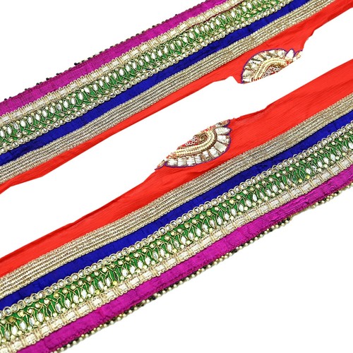 Vintage Multi Sari Border Pure Chiffon Silk Hand Embroidered 1yd Craft Trim Lace - Picture 10 of 14
