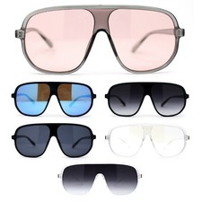 Mens Iconic Shield Racer Flat Top Mobster Plastic Sunglasses