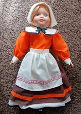 Beautiful Vintage Thanksgiving Porcelain Doll-blonde hair, Blue Eyes,w/STAND 15'