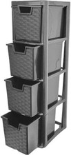 4 Tier Drawer Medium Rattan Effect Storage Unit Drawers Office Organizer Tower