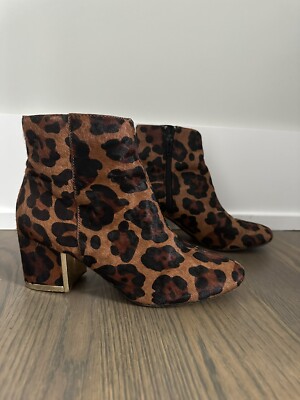 River Island Leopard Print Boots Ankle Booties Block Heel 37