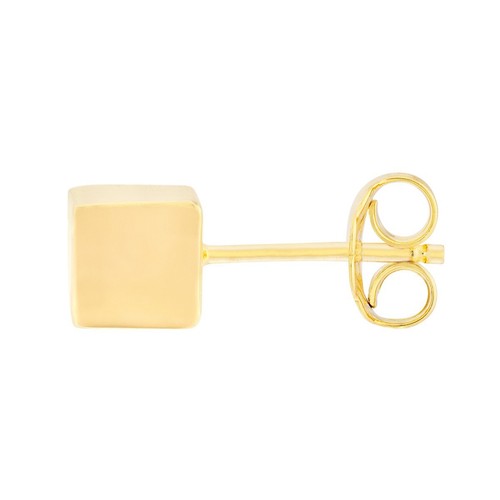 Cube Stud Earrings Real 14K Yellow Solid Gold Geometric Square Studs Women - Picture 3 of 6