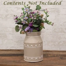 NEW PRIMITIVE Farmhouse Milk Can TAN Galvanized Metal Vase Aged 9"Hx6"D Rustic