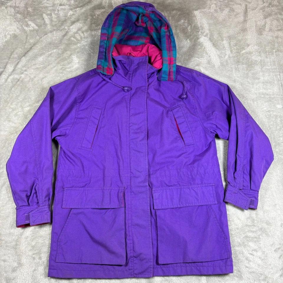 Chaqueta cortavientos vintage Pacific Trail para mujer mediana con capucha forrada a cuadros años 90 Foto 2 de 4