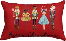 Merry Christmas Nutcracker Red Throw Pillow Cover 12 x 20 Inch Winter Holiday