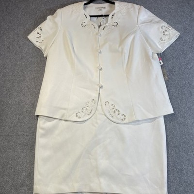 Morgan Miller NWT White Midi Skirt Suit Women s Size 22W Cut work Embroidery