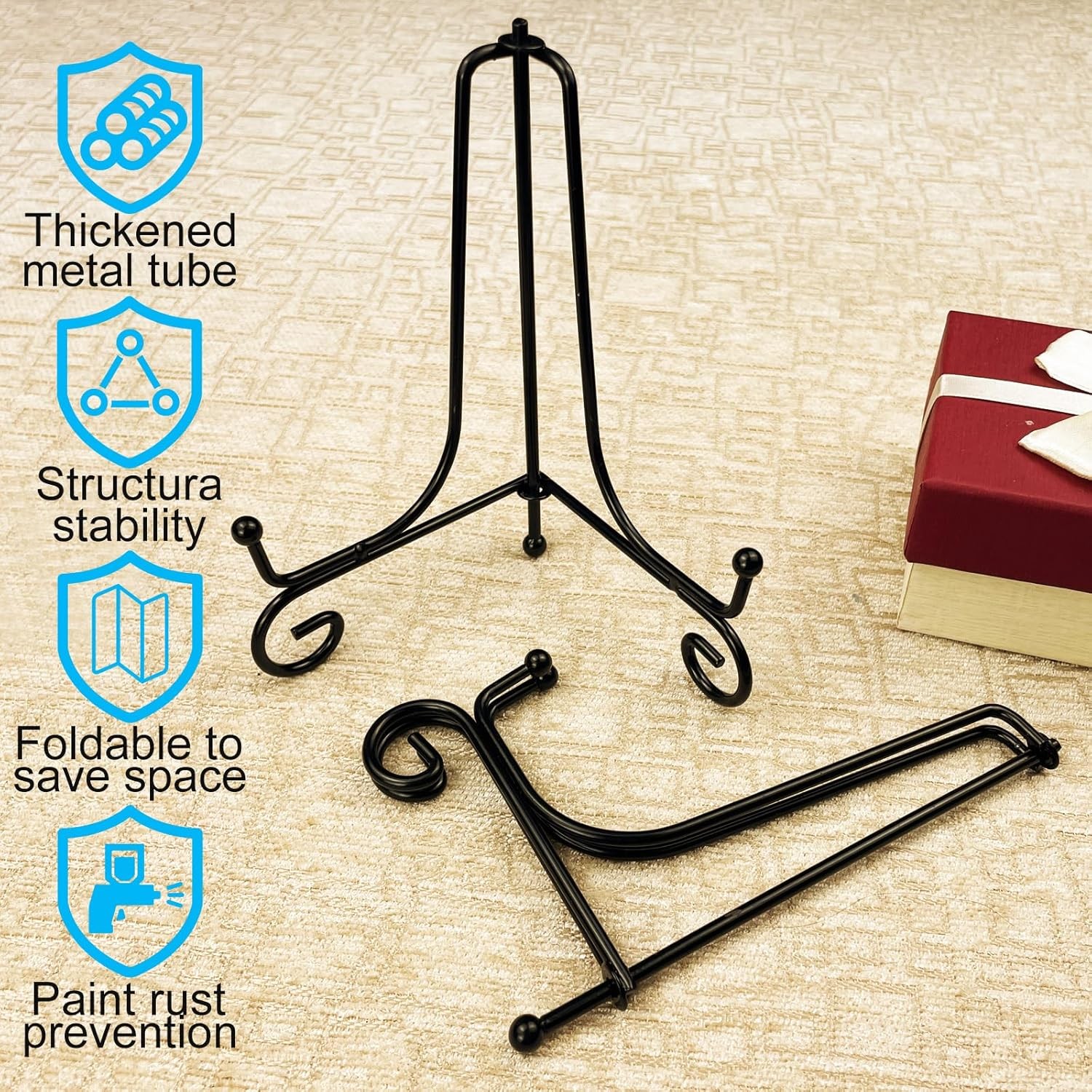 4PCS Premium Black Iron Plate Stands for Display 6 Inch, Decorative 