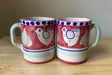 2 SOLIMENE VIETRI 4" Red Campagna Chicken Mugs - Italy - EUC