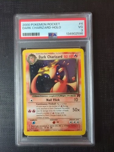 PSA 3 Dark Charizard 4/82 Holo Foil Rare Team Rocket 2000 Pokemon WoTC VG