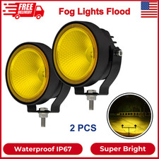 LED Round Yellow OffRoad Driving Fog Lights Flood Beam 2Pcs 4 Inch Super Bright