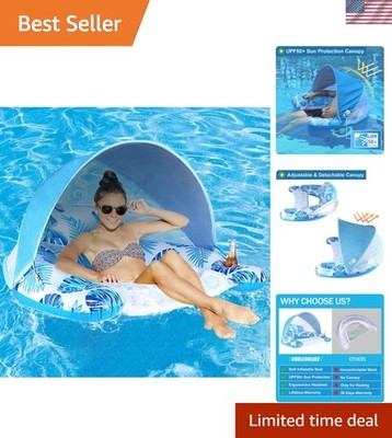 Pool Float with Canopy, Cup Holder - XL Pool Chair Lounge Float with Adjustab...