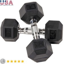 Rubber Hex Dumbbells Non-Slip Grip Total Body Strength Training Exercise Pair US