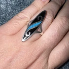 Vintage Sterling Silver Black Onyx Turquoise Inlay Ring Size 8.5