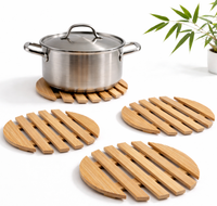 Topfuntersetzer Untersetzer Holz Bambus 4Er Set FüR TöPfe Und Pfannen Rund