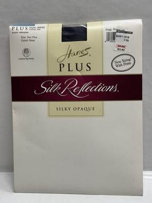 Hanes Plus Silk Reflections Silky Opaque Pantyhose Two Plus Classic Navy OOP20