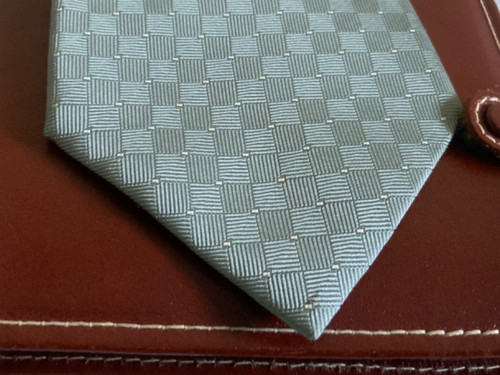 Vintage Ziggurat Silk Necktie Tie Green Geometric 60"