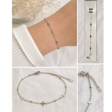 Stainless Steel Cross Bracelet Silver Christian Faith Jewelry NWT Adjustable