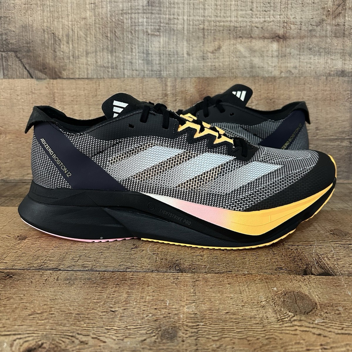 Adidas Adizero Boston 12 Running Shoes Womens Size 10 Black Grey Pink  Orange NEW