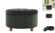  Home Decor | Large Button Tufted Velvet Round Storage Loden Green Velvet