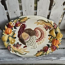 Ganz Bella Casa Large Turkey Thanksgiving Platter Shallow Dish 13" x 18"