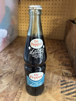 Dr Pepper Dietetic Glass Soda Bottle ''Now Calorie'' Label Soda Theme Black Red