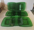 VINTAGE ANCHOR HOKING FIRE KING FOREST GREEN  LUNCHEON PATES (Set Of 9)