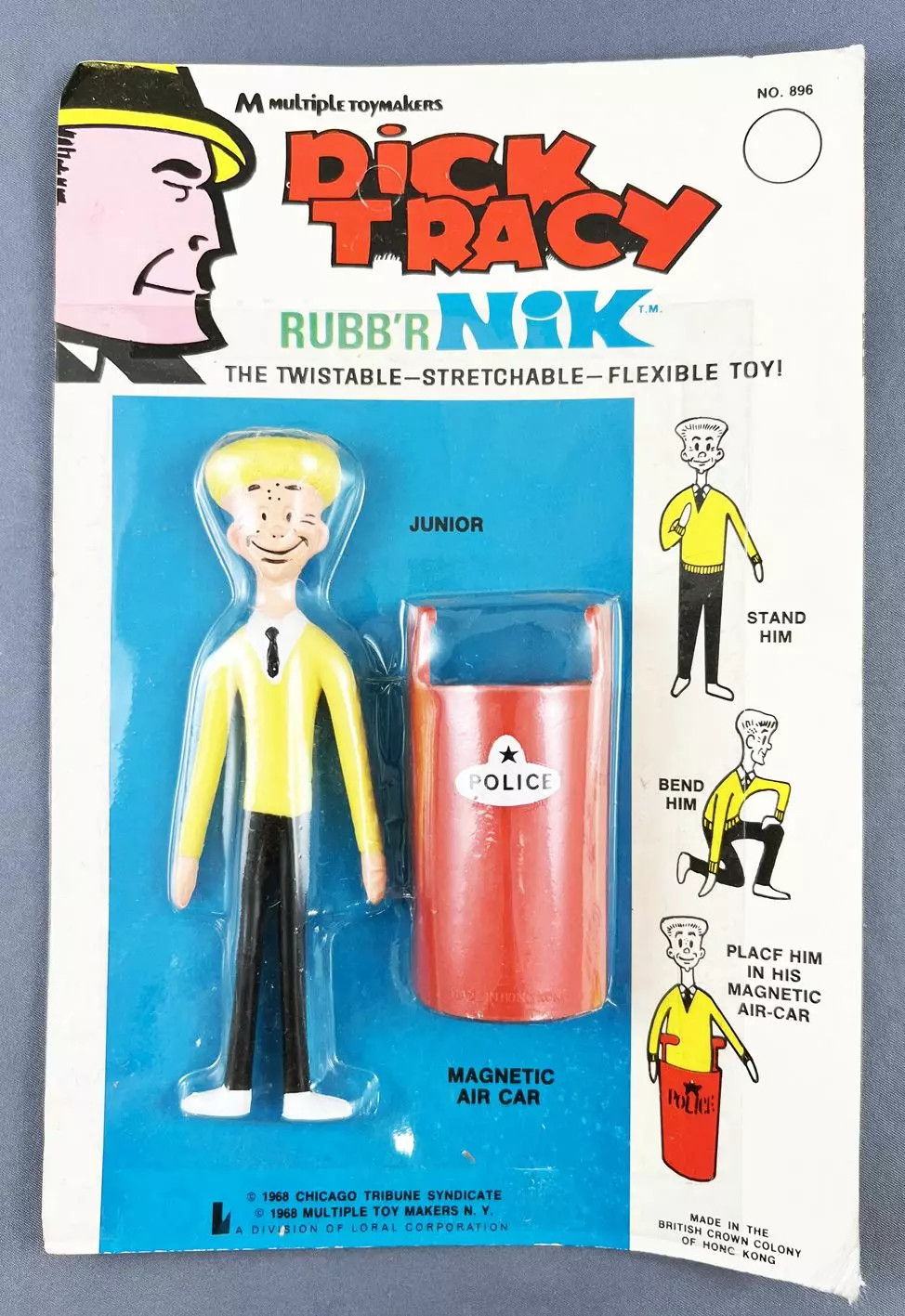 Dick Tracy Rubb'r Nik Toy 1968 voiture miniature vintage en caoutchouc