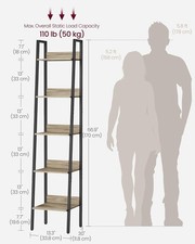 VASAGLE LLS109B50V2 5 Tier Narrow Ladder Shelf for Home Office, LLS109B50V3