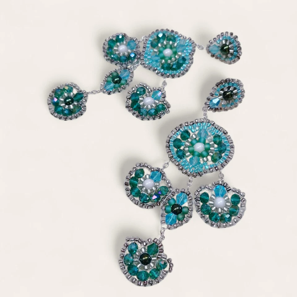 Chandelier Earrings Miguel Ases Style Handmade Orecchini perline cuciti a mano - Immagine 2 di 4