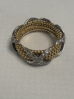 Tiffany Co 18k Yellow Gold Schlumberger X Diamond FOUR  Rope Band SIZE 5