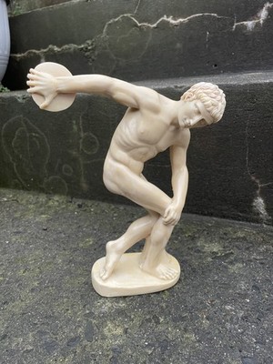 Diskuswerfer Discobolos griechische Skulptur Sportler neoklassizistische Statue signiert IAT