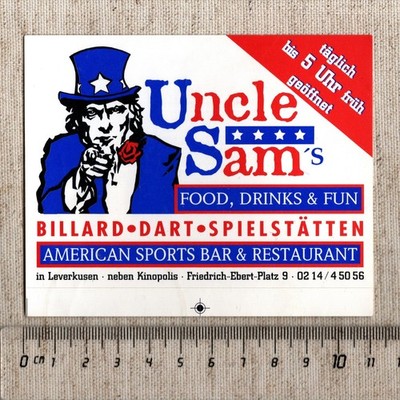 Aufkleber/Sticker Uncle Sam´s Billard Dart Spielstätten Leverkusen