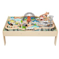 Amazon Basics 120 Piece Wooden Train Set with Activity Table, Sturdy Tracks, ...