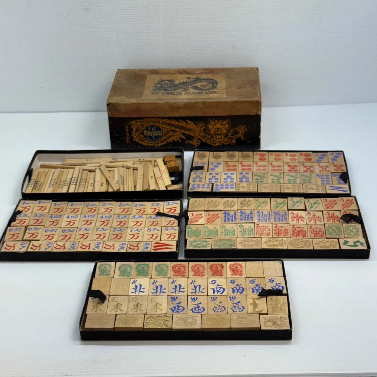 Antique Mahjong Set In Vintage Manufacture Board & Traditional