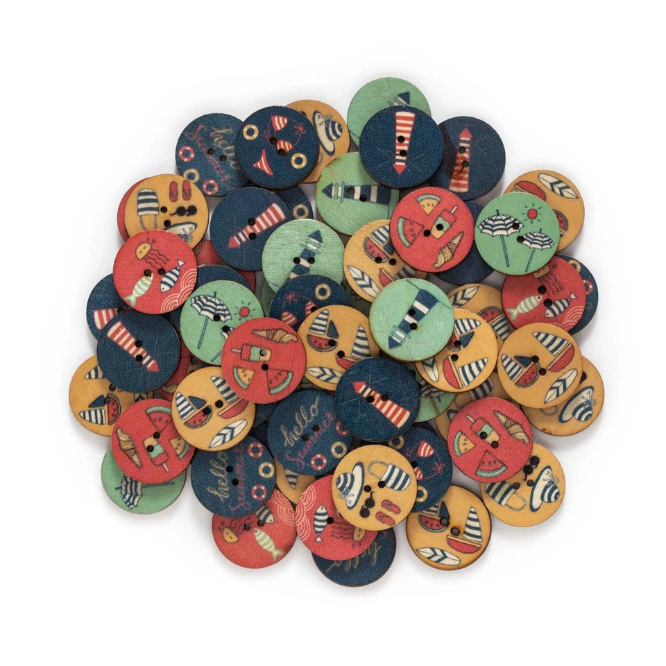 50pcs Vacation Theme Wood Button Sewing Scrapbooking Clothing Craft Making Decor - Image 2 of 2