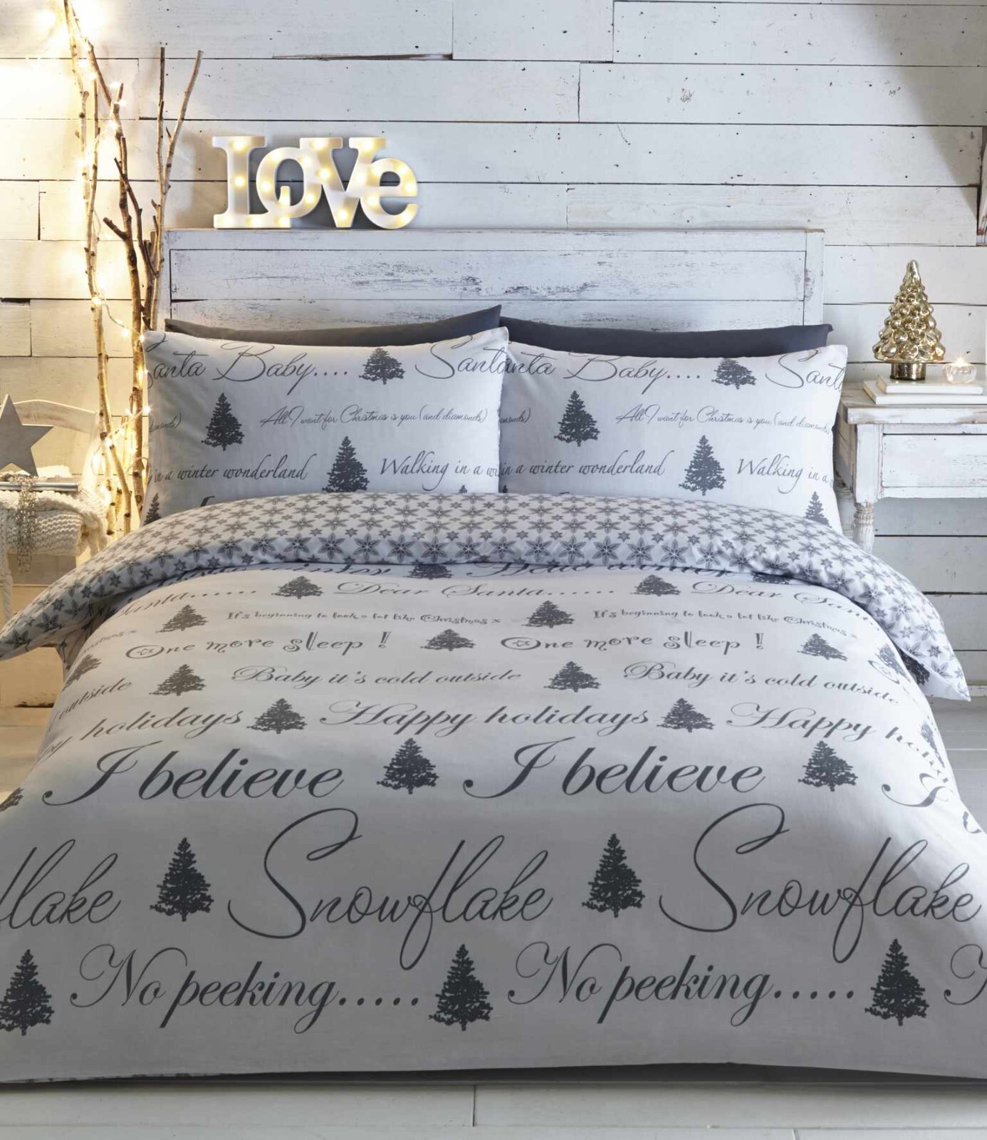 Portfolio Its Christmas Double Duvet Set - Grey