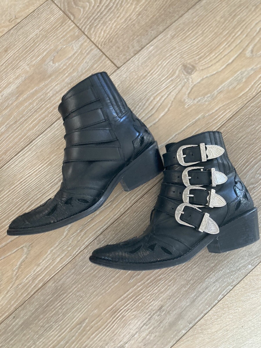 Toga Pulla Four Buckle Western Leather Black Boots Size 35-1 Toga Pulla Four Buckle Western Leather Black Boots Size 35-1