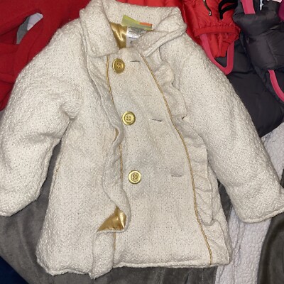 Penelope Mack Pea Coat Size 24m Baby Girls OffWhite Double Breasted Tweed Jacket