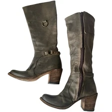 Fiorentini and Baker Boots Womens 38 Grey Olive Leather Knee High - Need Repair