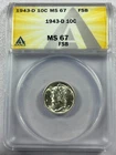 1943-D ANACS MS67 FSB Mercury Dime - Nice Coin!!!
