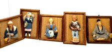 Lot of 5 Vtg Ucagco Ceramic 3 d Japan Wall Hanging Plaque Bamboo people 3D