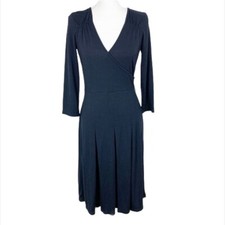 Ann Taylor LOFT Dress Women 2 Black Surplice V-Neck Fit Flare Midi Long Sleeve
