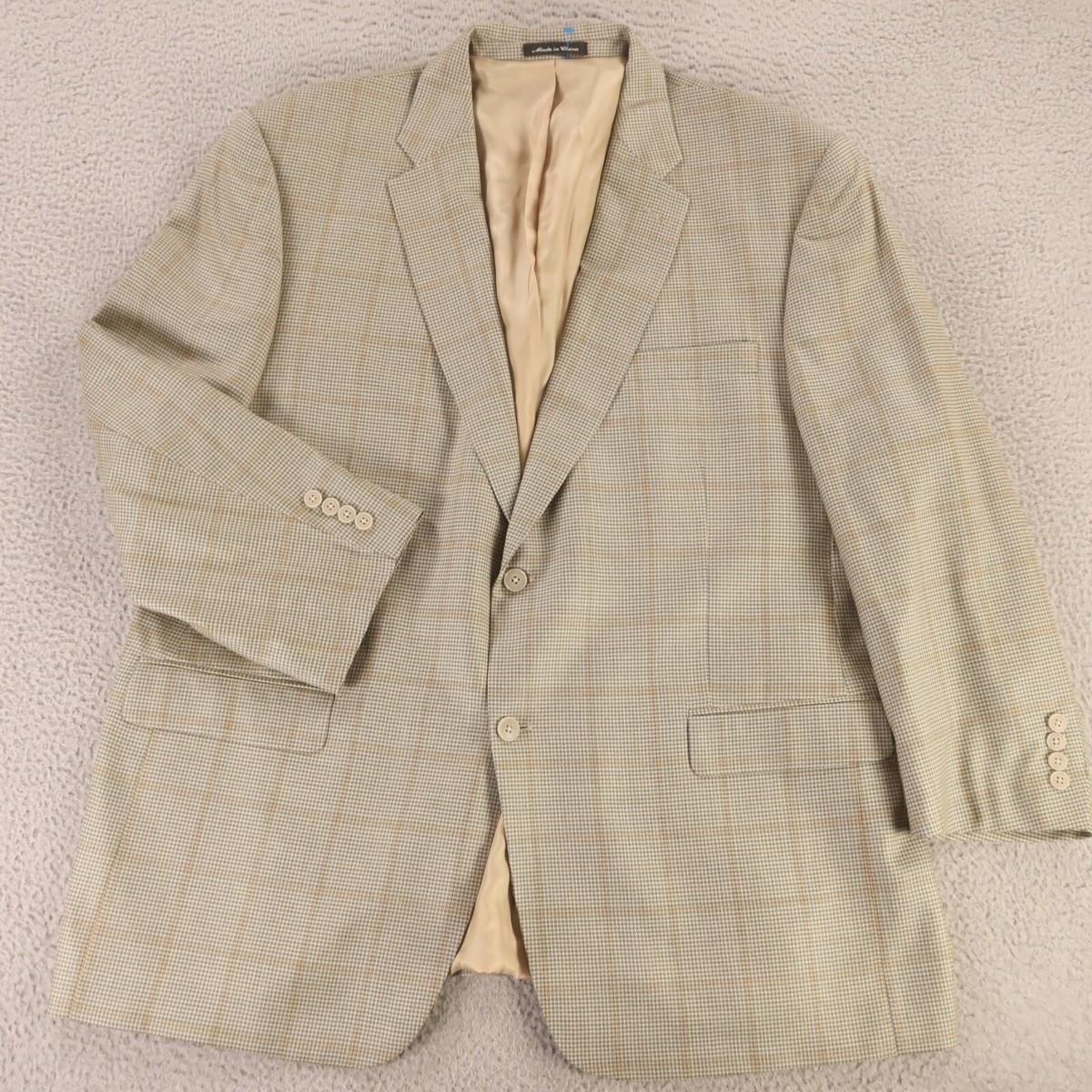 Gun Club Check Jacket 2XL Beige Blue Houndstooth Worsted Gun Club Check Jacket 2XL Beige Blue Houndstooth Worsted