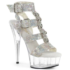 PLEASER DELIGHT-656RS Sexy 6" Heel Cage Rhinestones Sandal Clear Platform Shoes