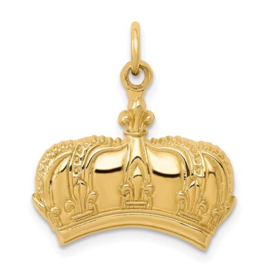 Real 14kt Yellow Gold Fleur De Lis Crown Charm