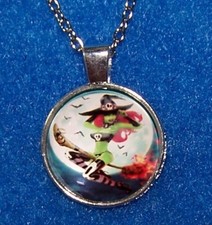 Silver 20" Necklace Women WITCH BROOM HALLOWEEN 20" Pendant hat female scary