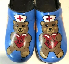 Sanita Blue Professional Nurse Clogs EU36 US 5.5 Hand Painted Signed Shoes EUC