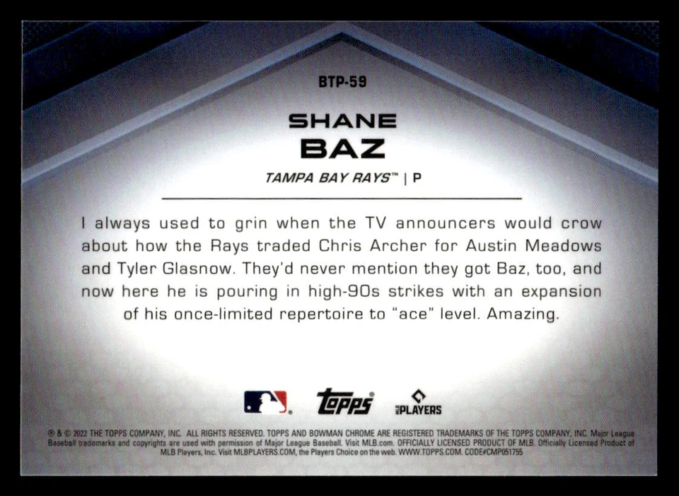 Shane Baz 2018 Bowman #BTP-48 Bowman Chrome Scouts' Top 100 Orange #/25 - Image 2 of 2