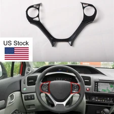 Carbon Fiber Steering Wheel Trim Button Panel Cover For Honda Civic 9th 2012-15